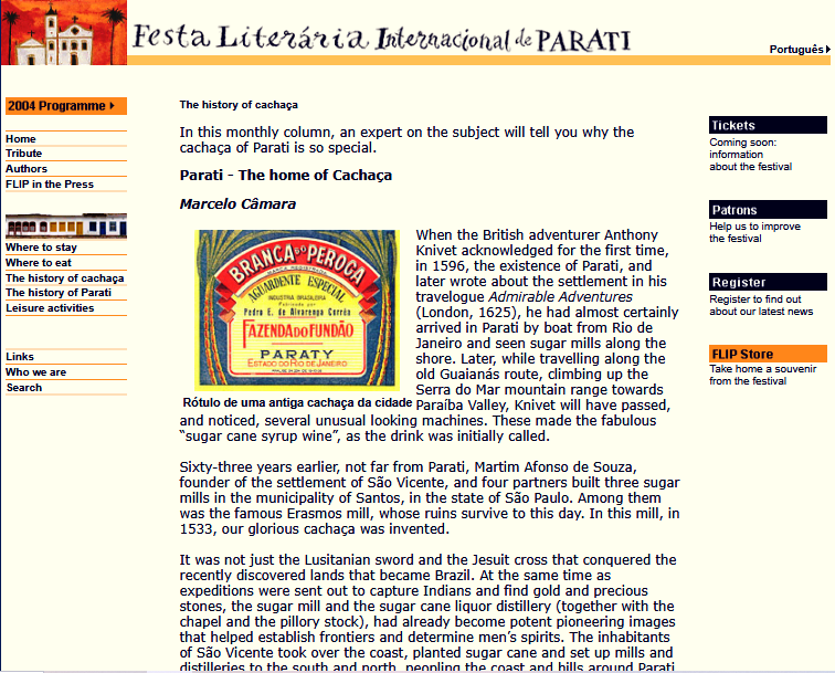 Falando de Cachaça Flip 2004 1º artigo English.png